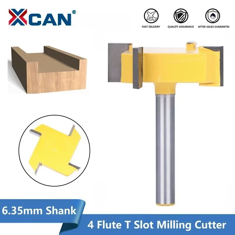 XCAN 1 Stück 6,35 mm Schaft 4 Kanten T-Typ Schlitzfräser Holzfräser Hartmetall-Fräser für Trimmmaschine Holzbearbeitungswerkzeug