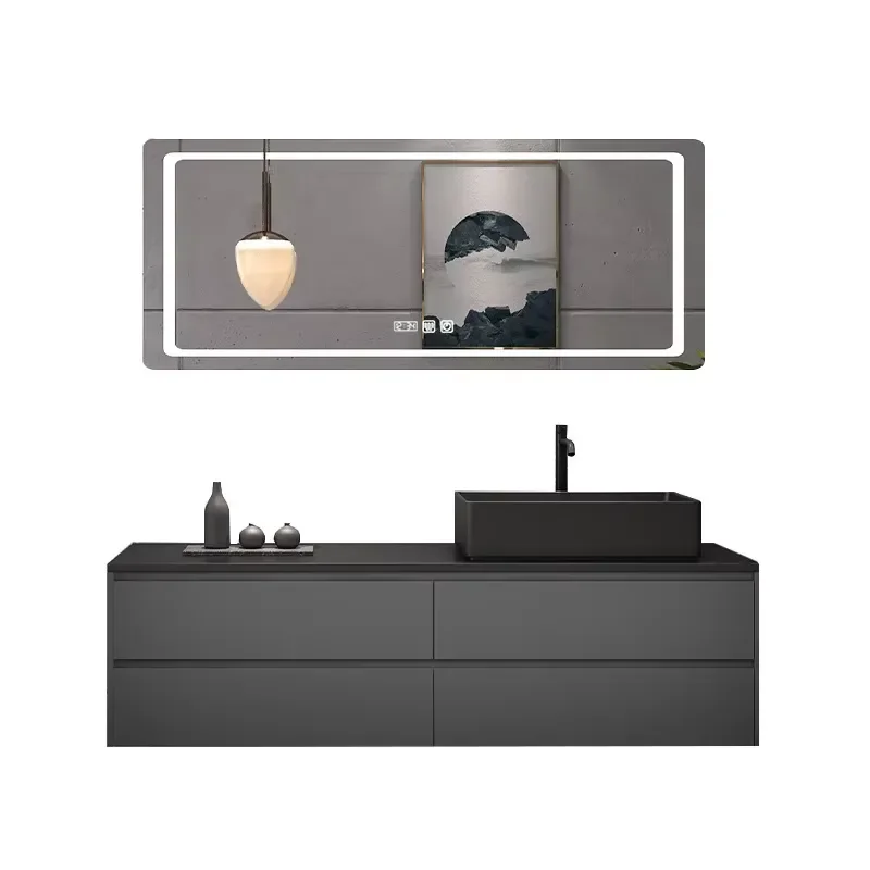 Matt Black Solid Surface Ceramic Basin Wall Hung Vanity Unit Top Pedestal Bathroom Cabinet for Modern Wall Hung Installation