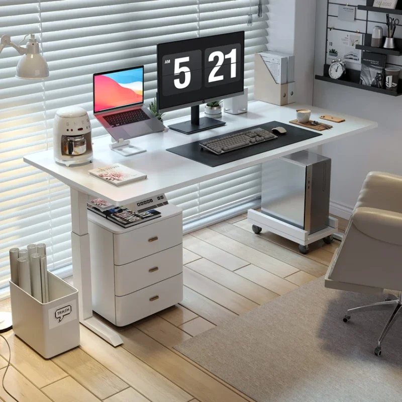 

White Cream Style Desk Modern Simple Intelligent Solid Wood Lifting Electric Table Internet Celebrity Girl Bedroom Desk Girl