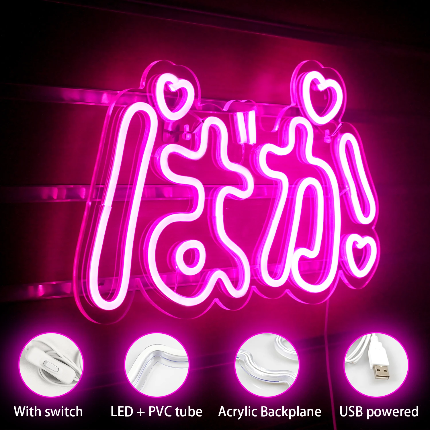 Simpatico insegna al Neon giapponese a LED per la stanza di casa Kawaii Pink Artistic Love Panel Lights Custom Party Shop Personality Wall Decor