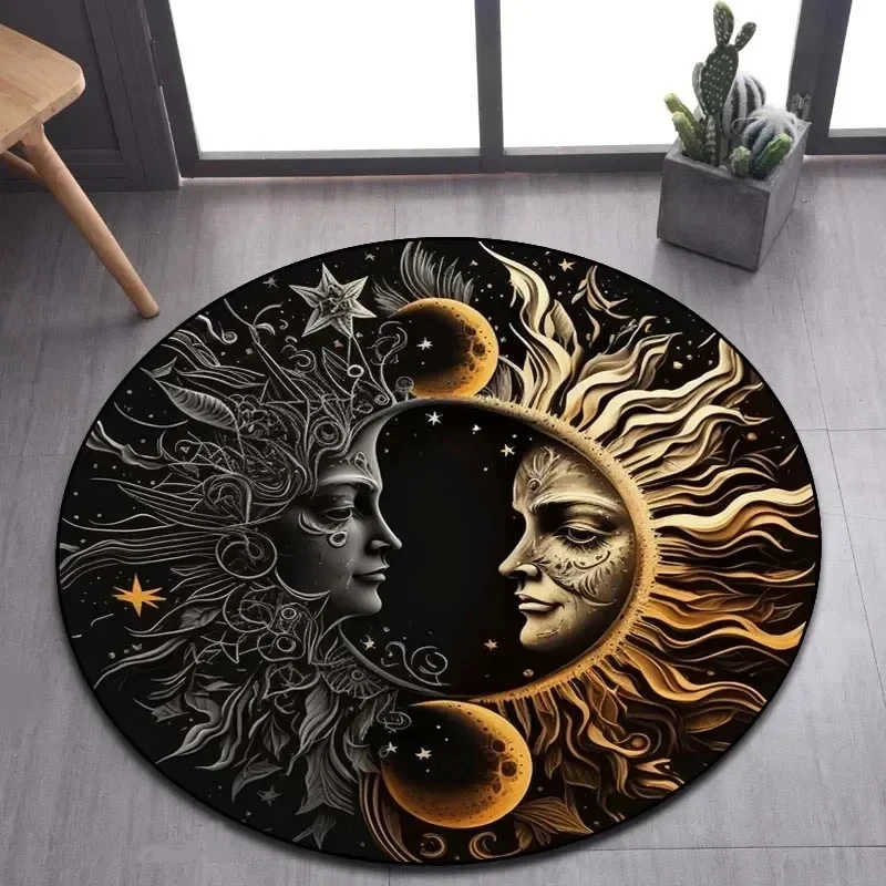 Sun and Moon Totem Art Printed Carpet Round Rugs for Living Room Bedroom Bedside Carpets Anti-slip Machine Washable Floor Mat