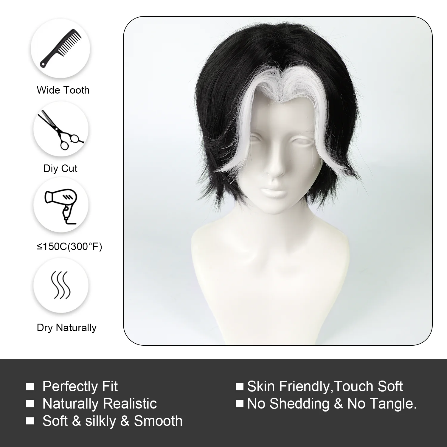 30cm White Highlights Short Cosplay Wig
