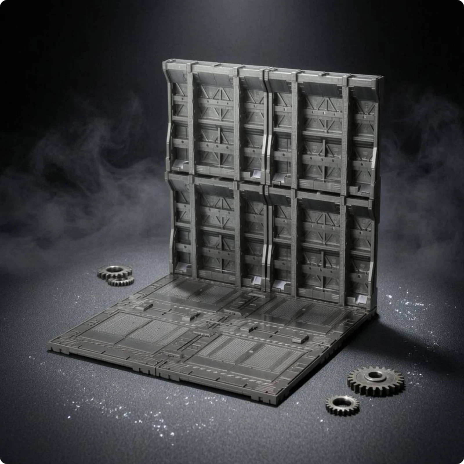 Hangar Scene Board Futuristic-Fi Industrial Corner Scene Board Miniature Display Base Gray Plastic Scene Setting Backdrop view 3