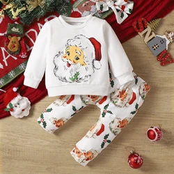 2PCS Children's Clothing Infant Autumn & Winter Christmas Baby Long-Sleeved Hoodie+Trouser Suit Covered in Santa Claus Cotton