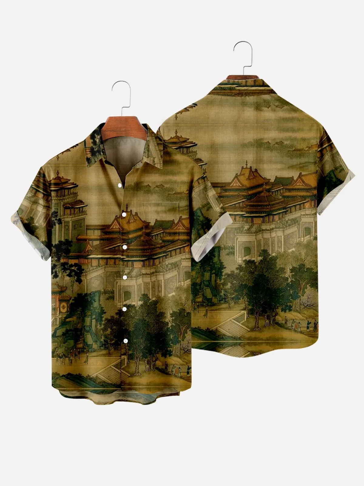 

2021 men's casual trend of Chinese ink style spring and summer shirt short-sleeved chest pocket design fashion buttons 5