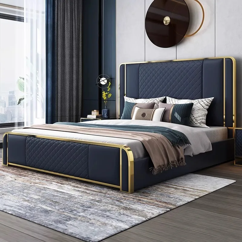 Modern Luxury Wood Bedroom Furniture Soft Up-holstered Beds king Size Double Bed Frame Large with Storage Set Designer Latest