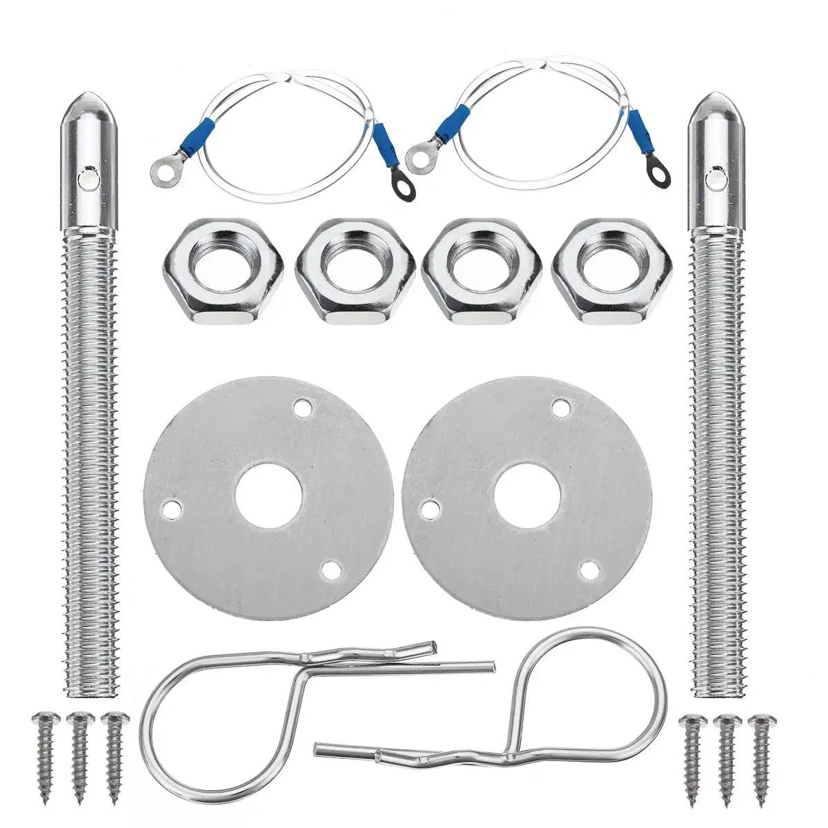 Universal Racing Style Stainless Steel Mount Hood Pin Plate Bonnet Lock Kit Car Hood Engine Bonnets Lock