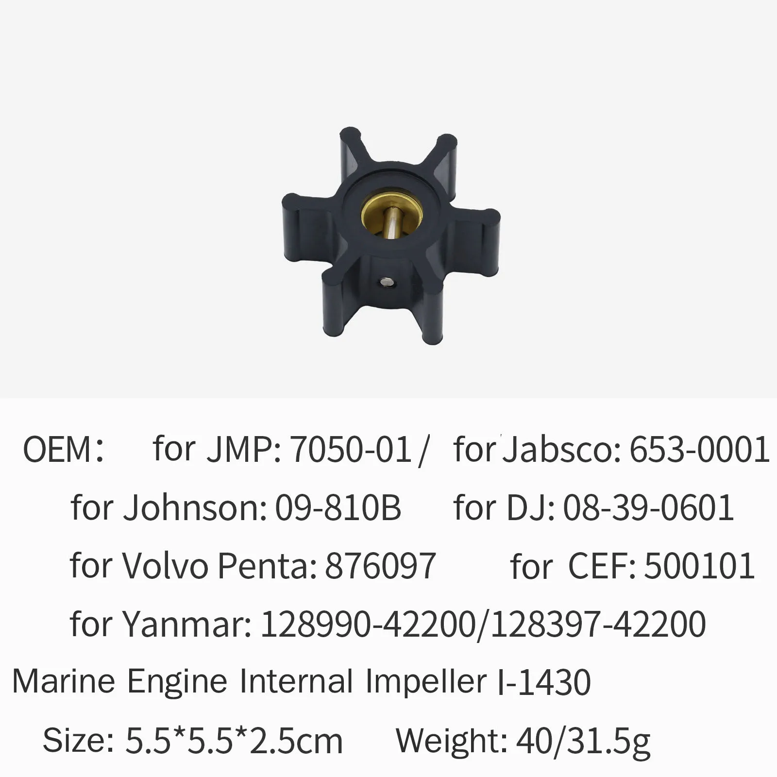 Marine Engine Internal Inboard Impeller for Johnson 09-810B for Yanmar 128990-42200 for Jabsco 653-0001