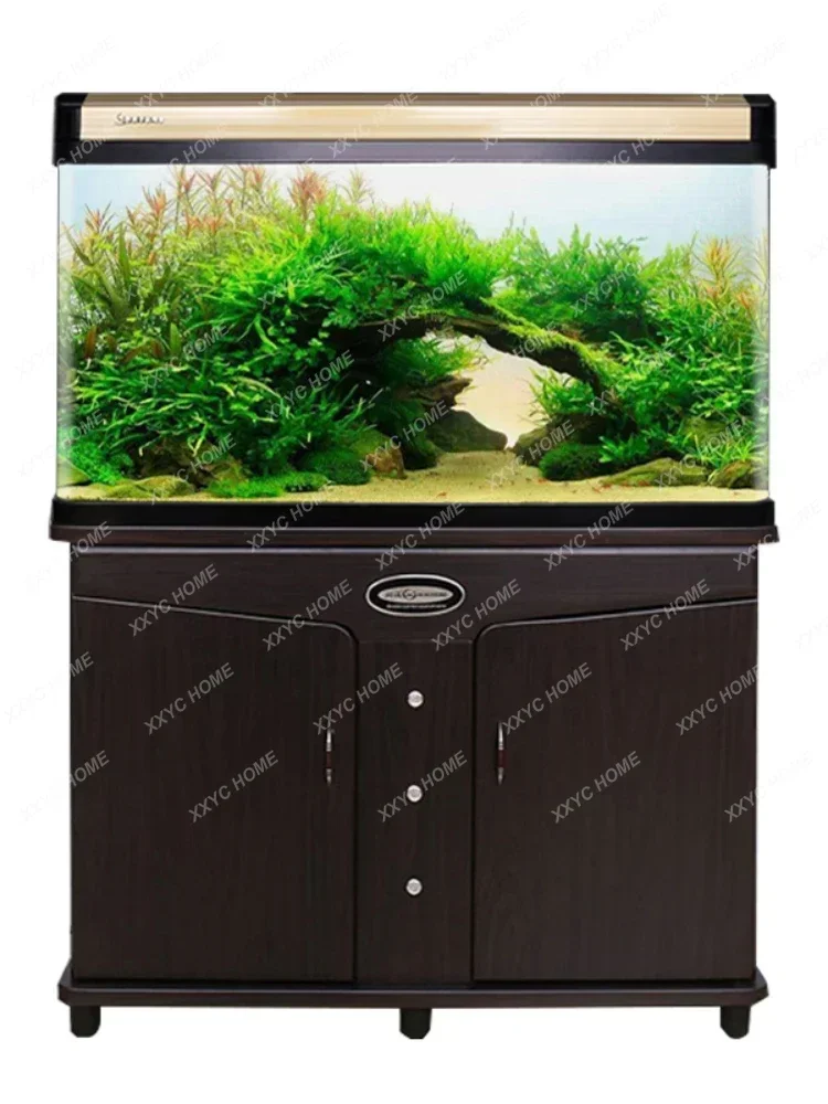 Rectangular Household Glass Ecological Aquarium Change Water Hot Bending Small Fish Tank with Base Cabinet