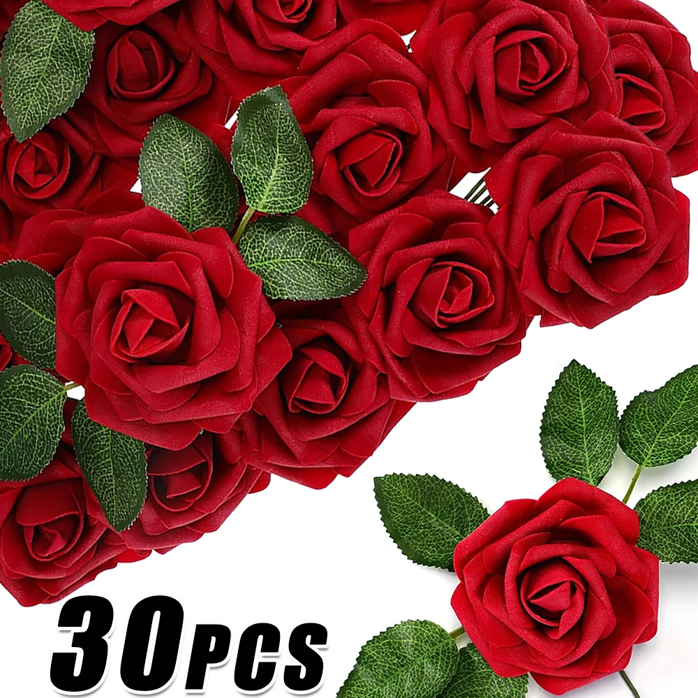 30/5Pcs Artificial PE Foam Rose Flowers Simulated Rose Bouquets For Wedding Party Home Table Decorations DIY Scrapbook Supplies