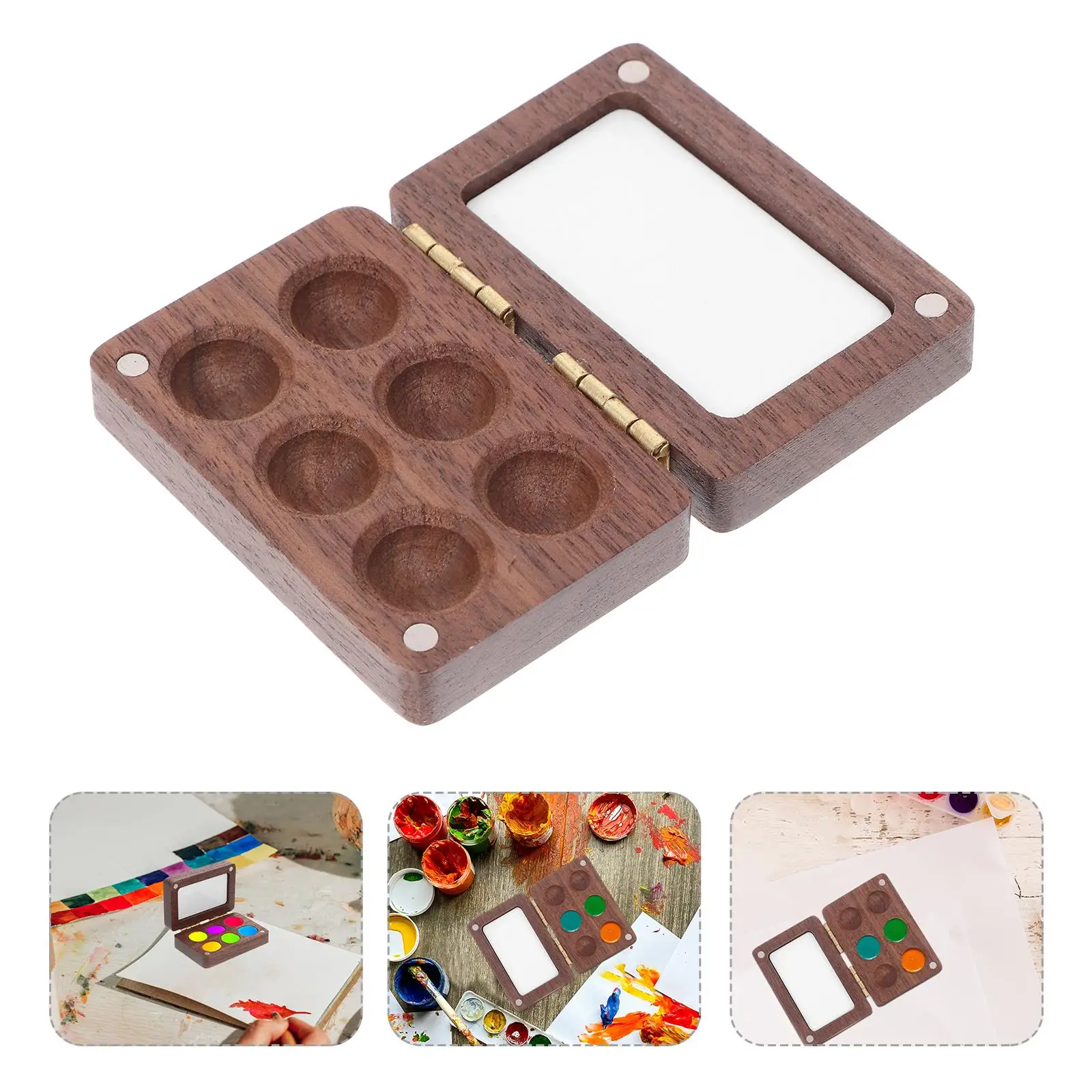Mini Watercolor Palette Black Walnut Wood Compact Empty Paint Box for Travel Portable Set Artist Use