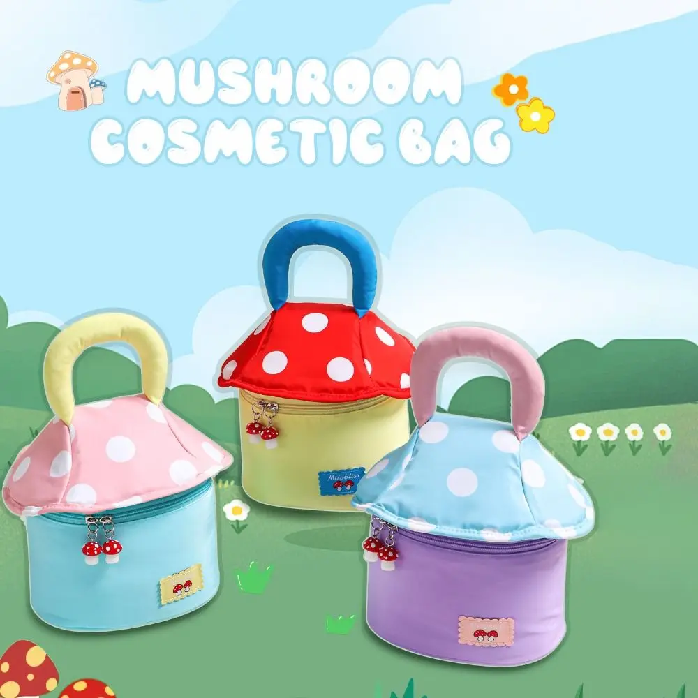 Borsa per il trucco carina di grande capacità Custodia per cosmetici portatile estetica per funghi Borsa da toilette multifunzionale per organizer