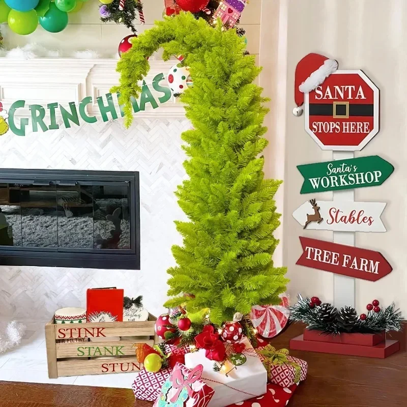 

Artificial Crooked Neck Christmas Tree PVC Christmas Tree Home Atmosphere Decoration Material Creative Santa Hat Shape Xmas Tree