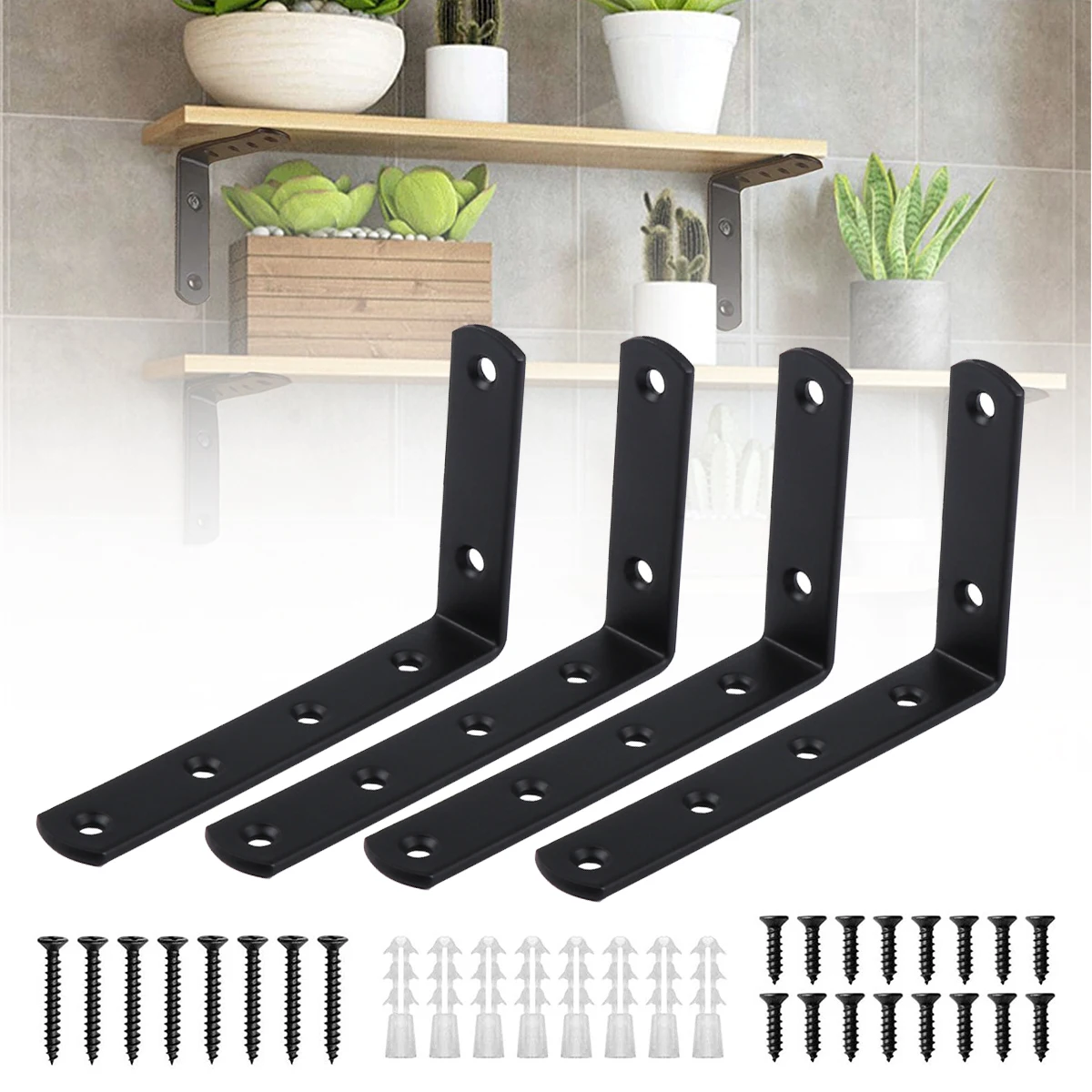 

4pcs/set L Shape Angle Bracket Heavy Duty Stainless Steel Shelf Bracket Wall Mount Support Fixing Bracket Furniture Hardware