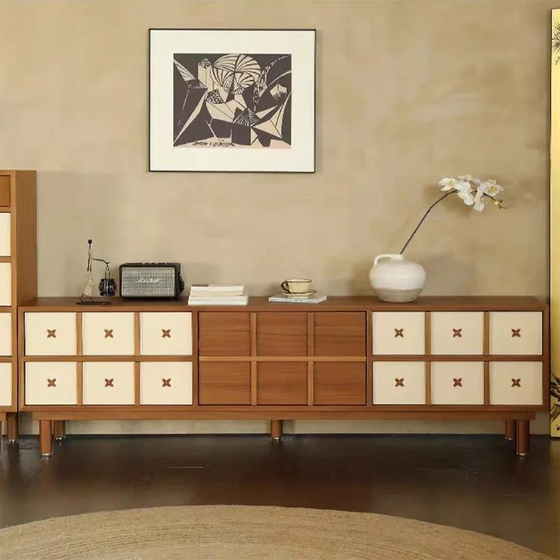 Medieval TV cabinet French retro solid wood modern oriental living room household small apartment audio-visual cabinet storage l