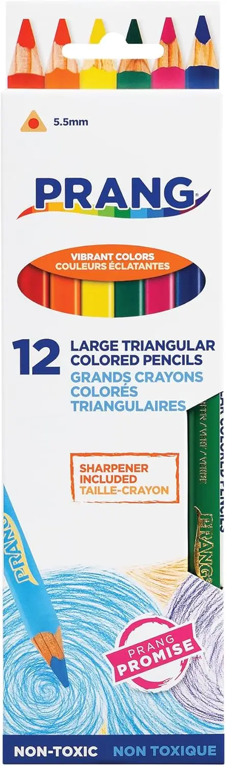 

Triangular Colored Pencils with Sharpener, Assorted Colors, 5.5mm Core, 12 Count for Kids Art