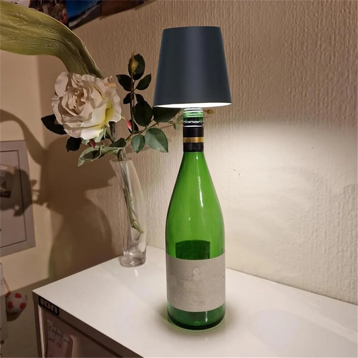 LED Bottle Light Touch Wireless Table Lamp 3 Colors Bottle Lamp for Indoor/Outdoor Restaurants and Bars Black