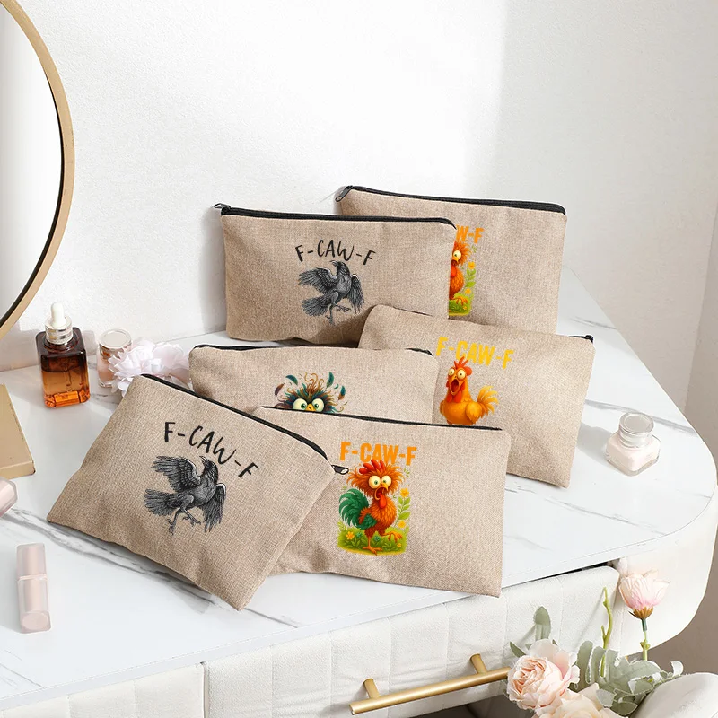

2026 New F-CAW-F Chicken Cartoon Style Linen Makeup Bag and Linen Cosmetics Bag Party Gift New Year Gifts for Girlfriend