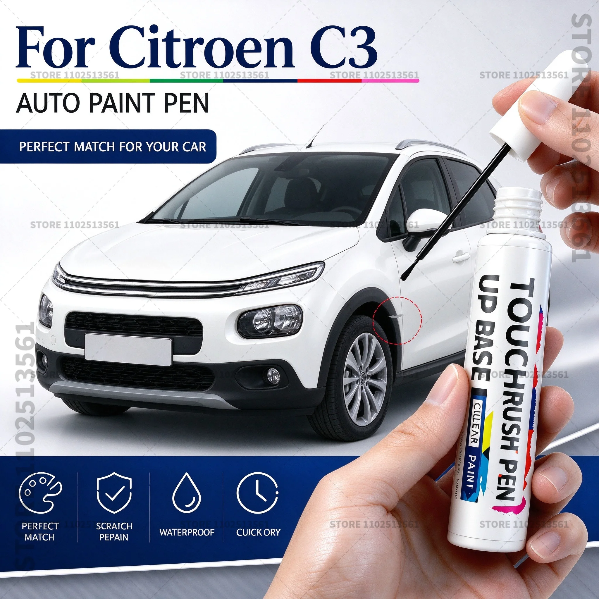 Car Scratch Repair Paint Pen Automotive Touch Up Pen Quick Dry Brush For Vehicle Paint Damage Repair For Citroen C3 White Blue