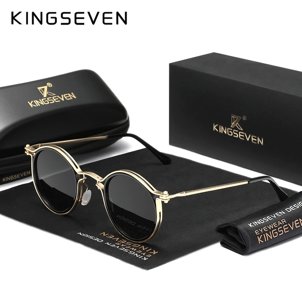 KINGSEVEN Runde Sonnenbrille für Männer und Frauen, Designer-Vintage-Brille mit kleinem Rahmen, Gothic-Steampunk-Brille, Straßenfotografie, UV400