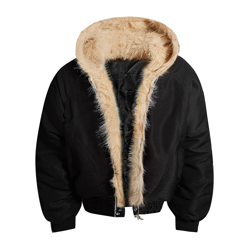 

Mens Parkas Cotton Jacket American Harajuku Warm Jacket Mens Parkas Womens Retro Fleece Liner Punk Fur Collar Jacket
