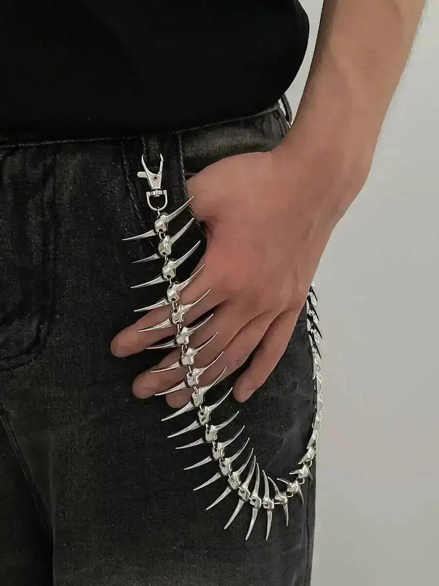 SHIXIN Übertreibungsketten: Schwerer Punk-Metall-Nieten-Taillenketten-Schlüsselanhänger für Herren – Hip-Hop-Hosenketten als Schmuck-Accessoire