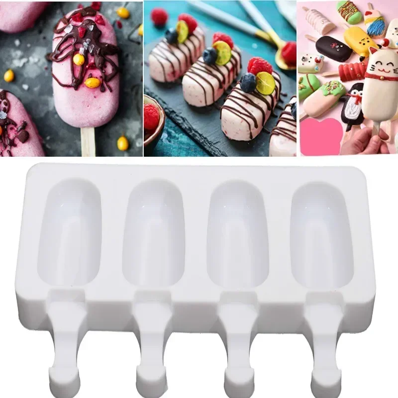 

4/8 Hole Silicone Ice Cream Forms Popsicle Molds DIY Homemade Dessert Freezer Fruit Juice Ice Pop Cube Maker Mould With Sticks