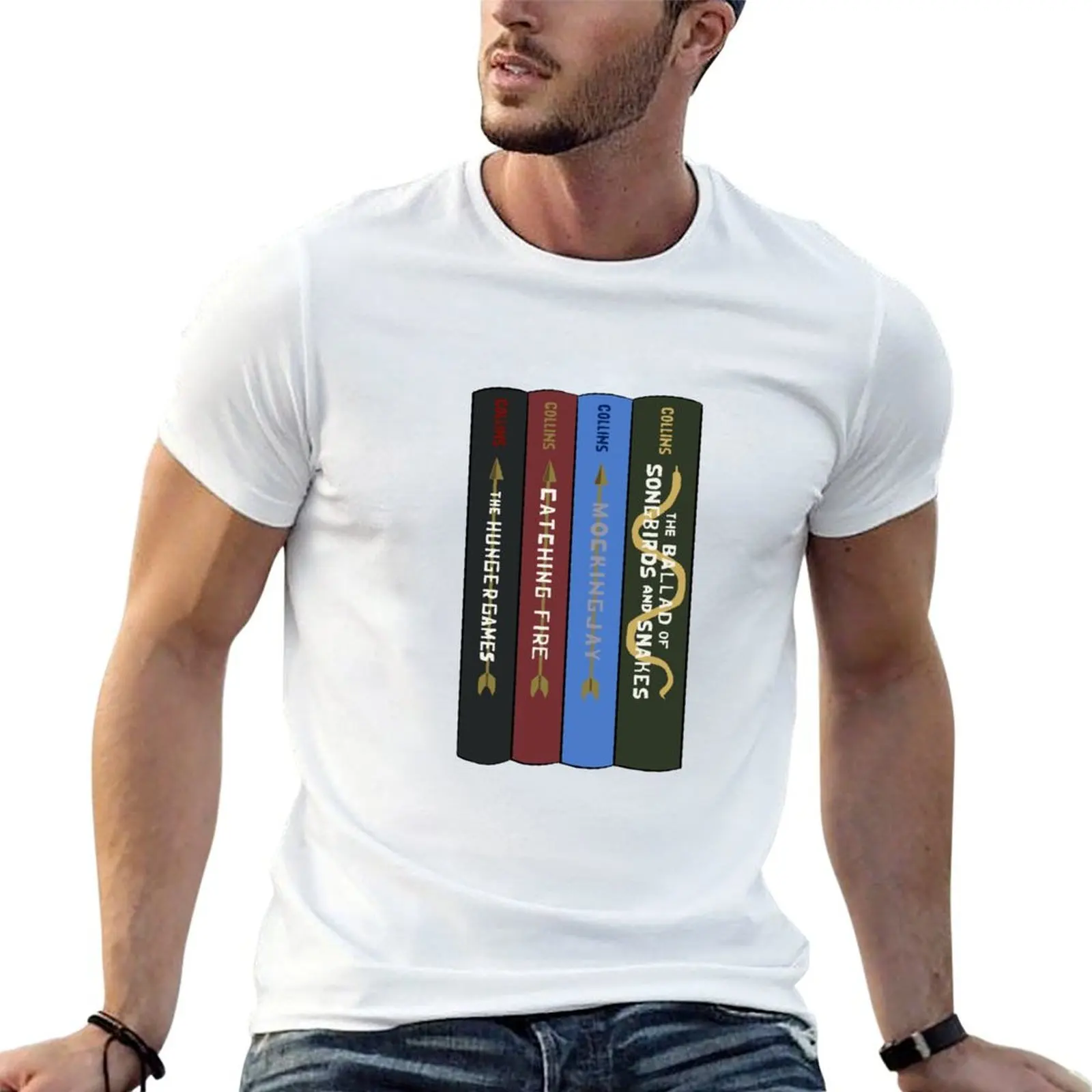 The hunger games series book stack T-Shirt Large Size Casual Tee Shirt