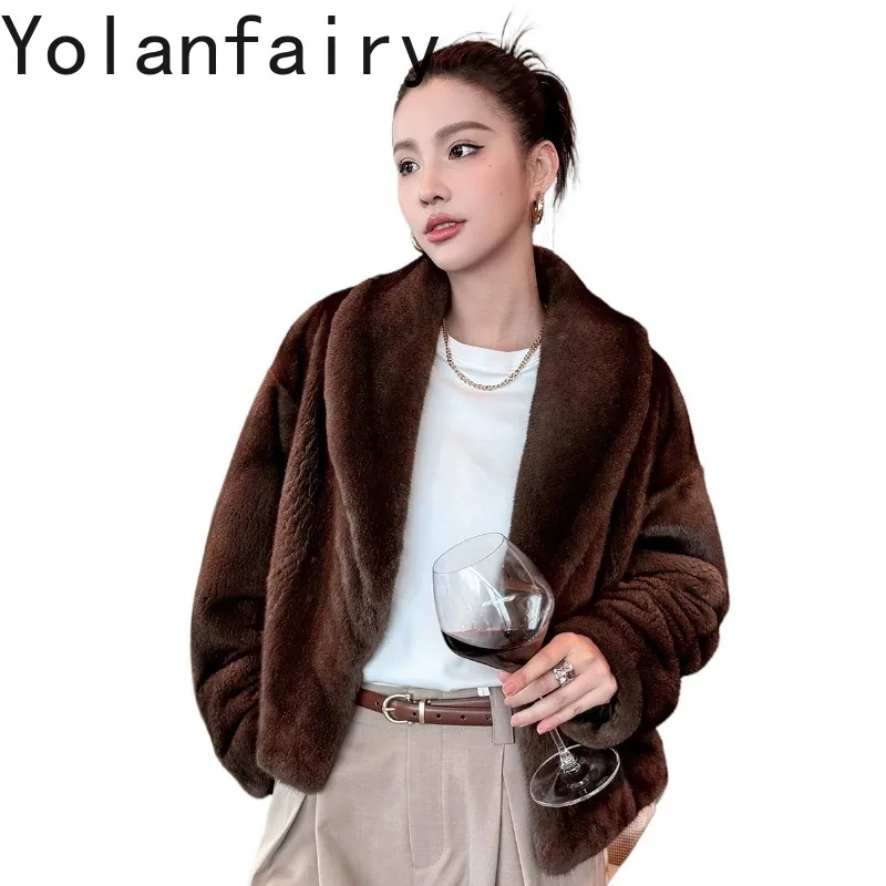 

YOLANFAIRY Short Velvet Mink Fur Coat Women Whole Mink Real Fur Jacket Womens Winter Coats Luxury Furry Tops New Overcoat Casaco