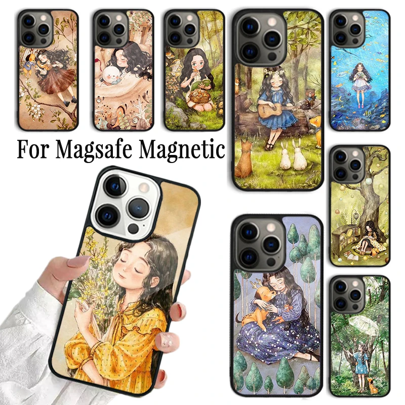 Coque Phone Case For iPhone 16 15 14 13 12 11 Pro Max Plus Magsafe Magnetic Wireless Charging Cover The Diary Of A Forest Girl