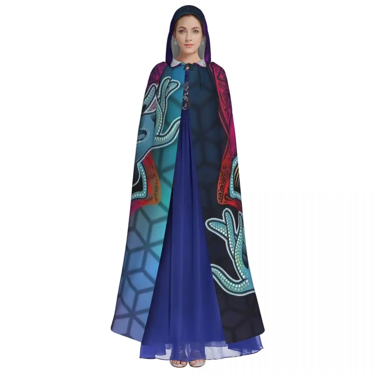 Mandala Hamsa Art Hooded Cloak Halloween Party Cosplay Woman Men Adult Long Witchcraft Robe Hood