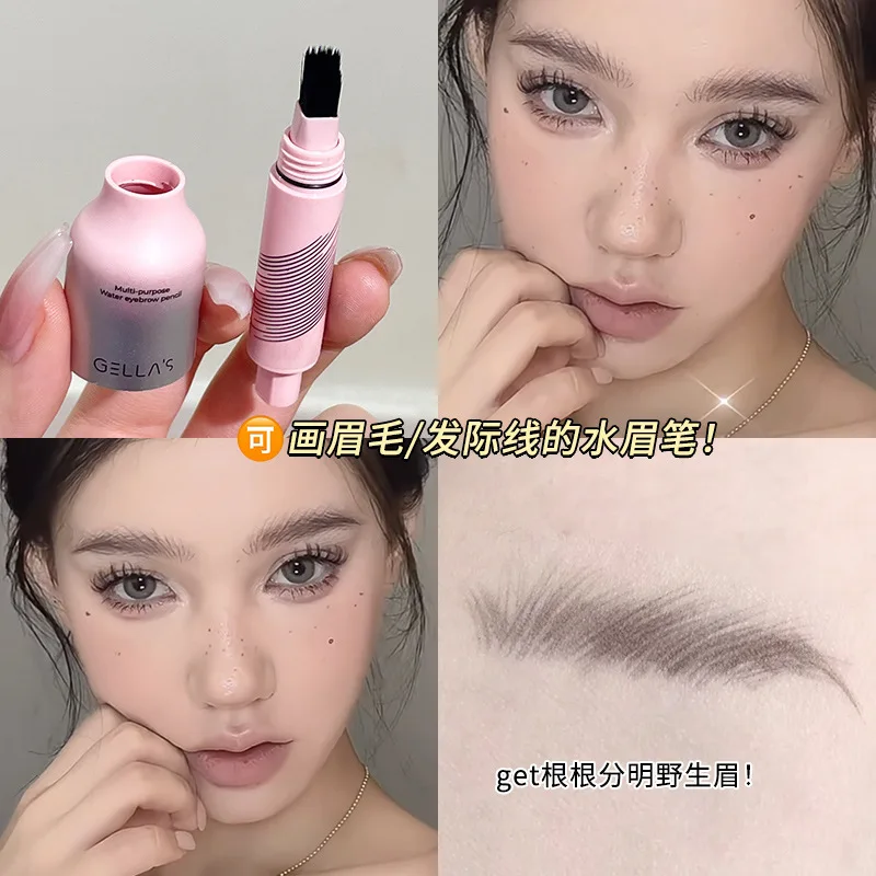 GELLA'S แปรงสแควร์ Wild ดินสอเขียนคิ้วกํามะหยี่ 3D Brow Dye Hairline Contour Anti-smudge มัลติฟังก์ชั่น Eyebrow Tint ปากกา