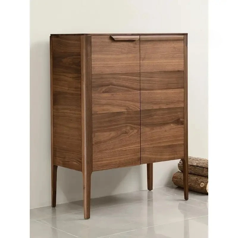 

Italian Minimalist Black Walnut Wooden Liquor Cabinet Living Room Double Door Locker European Entry Lux Sideboard Cabinet