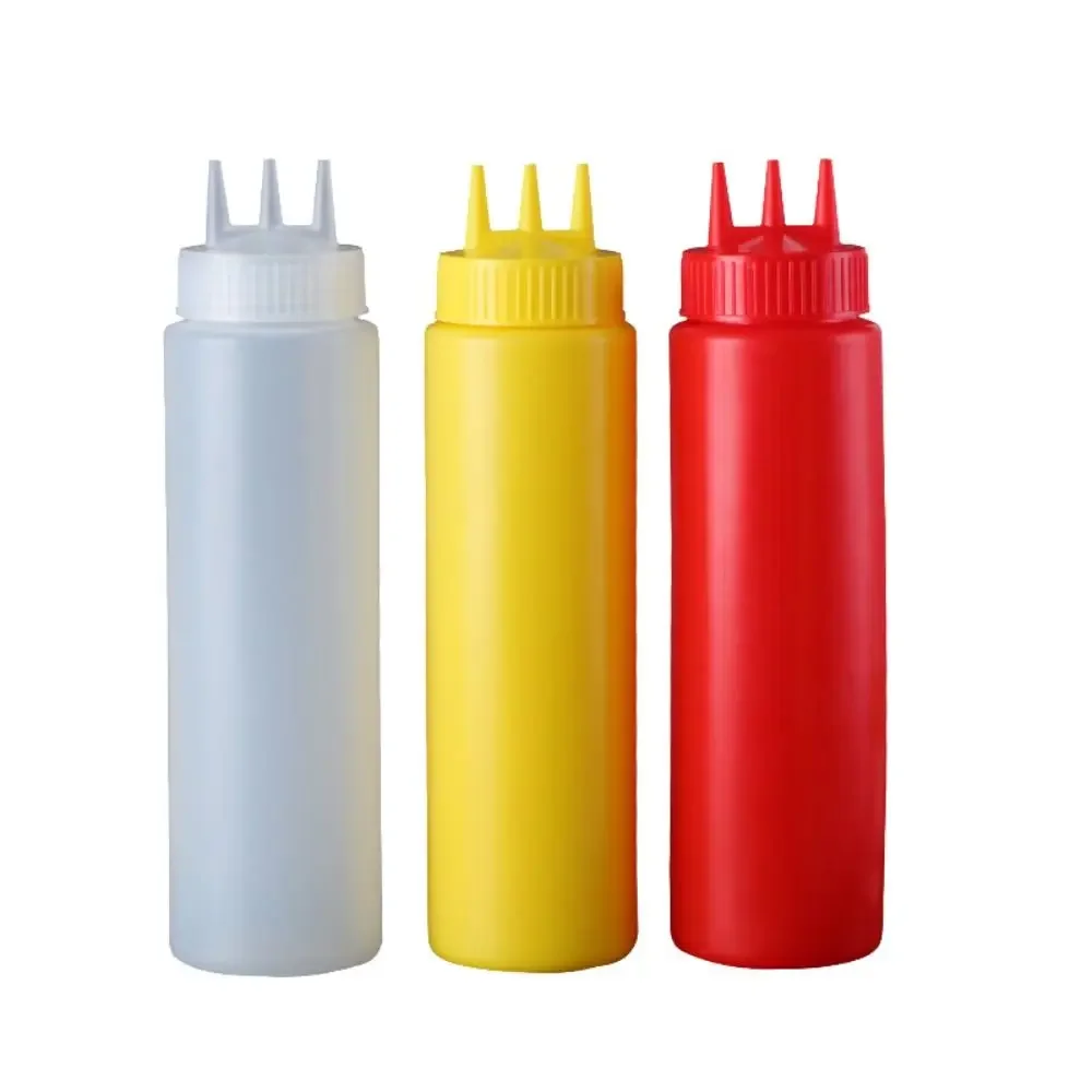 350/450/680ML Plastic 3 Nozzles Squeeze Sauces Bottle Salad Dressing Seasoning Condiment Jars for Kitchen Salad Sauce Bottle