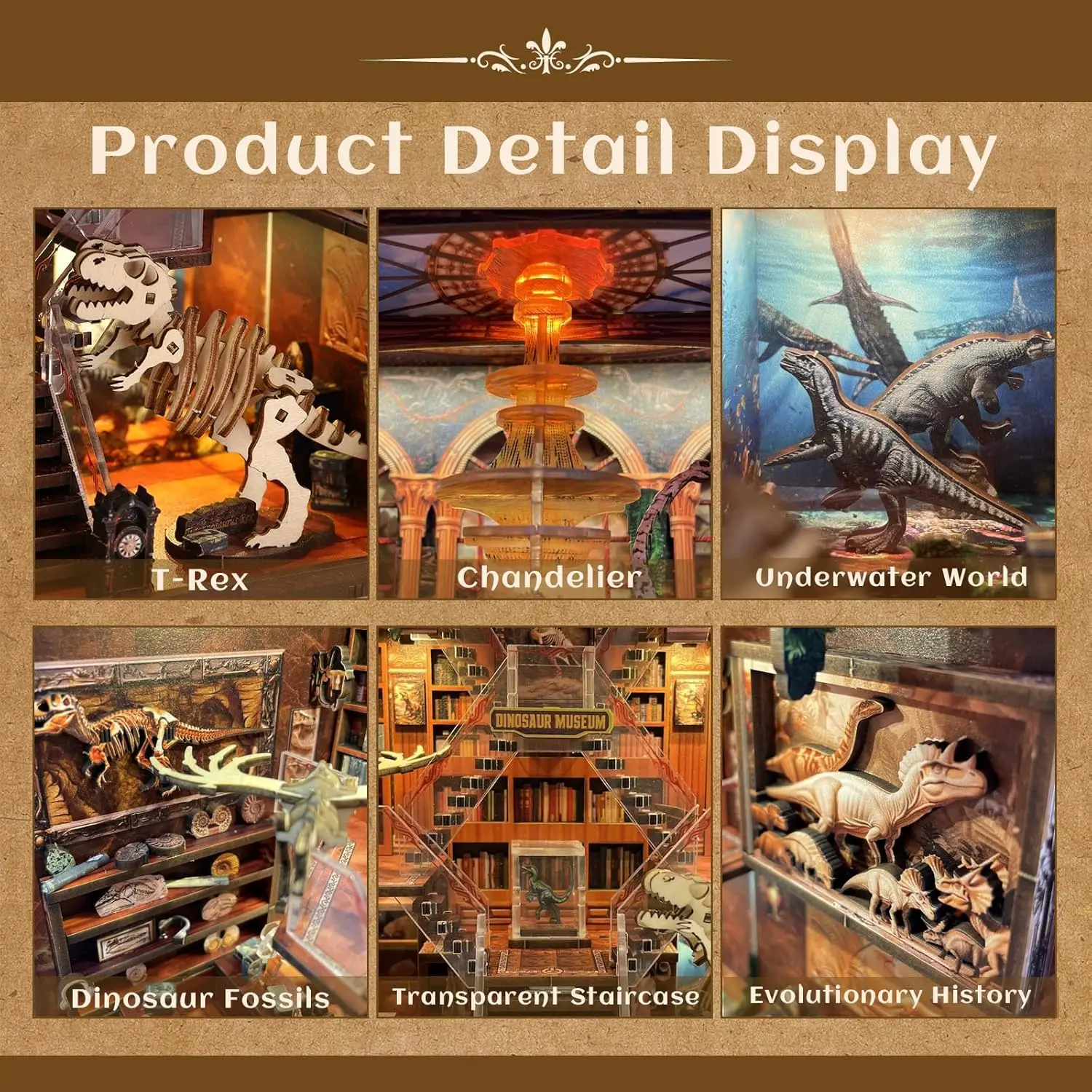 Puzzle en bois DIY avec veilleuse, kit maison miniature, décoration de bibliothèque pour les fêtes, anniversaires, maison, bibliothèque, musée des dinosaures