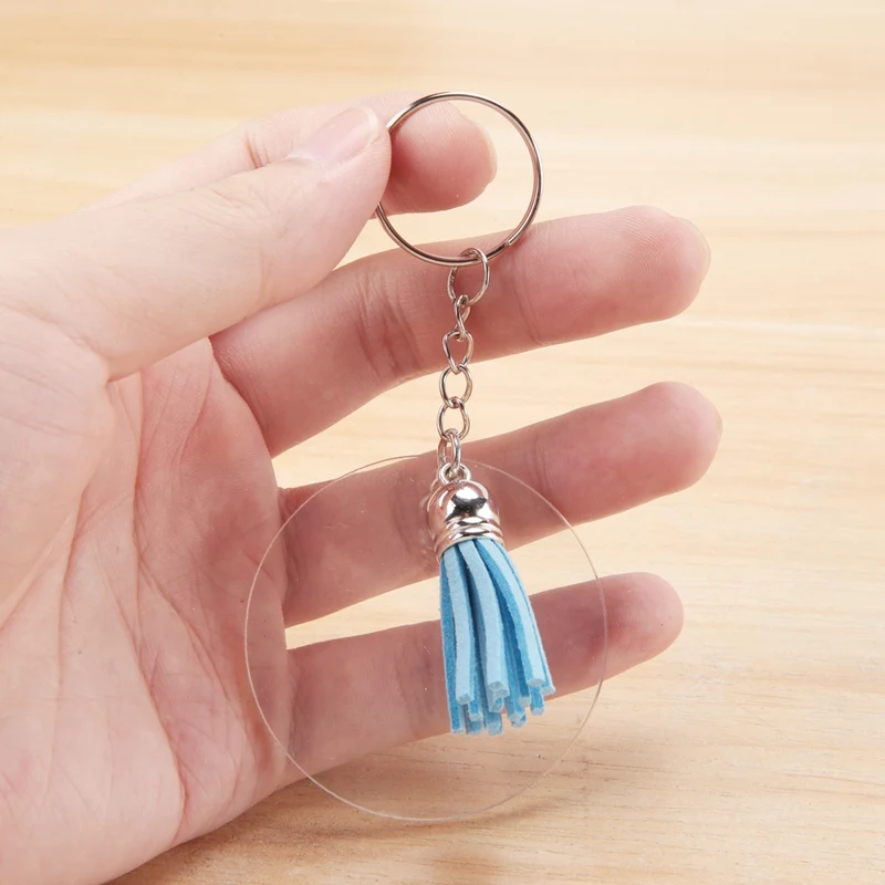 EYFL-Acrylic Keychain Blanks, 120Pcs Acrylic Ornament Blanks Kit Including Acrylic Blanks, Keychain Tassels, Key Chain Rings