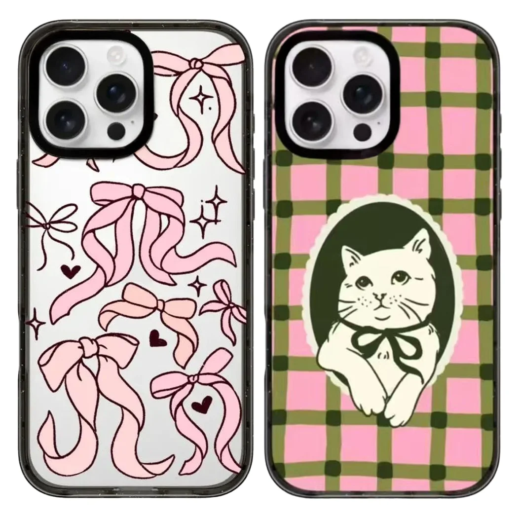 

Cat Bowknot 2.0 Acrylic Black Border Phone Cover for IPhone 12 13 14 15 16 17 Pro Max Case for IPhone 17 Air