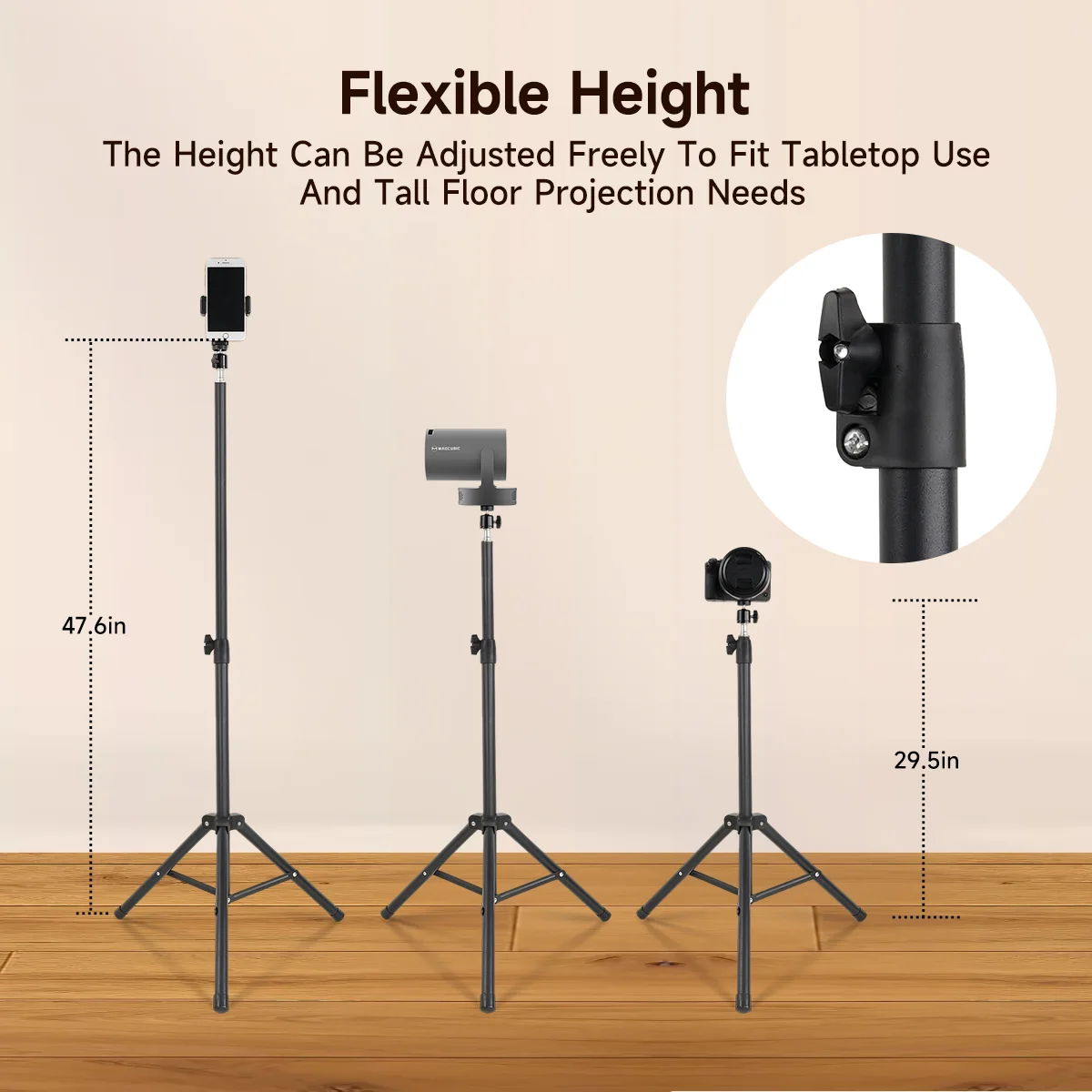 Magcubic Extendable Universal Portable Bracket 1.2m for Mini Projector Travel Tripod Stand Mount With Smart Phone Mount