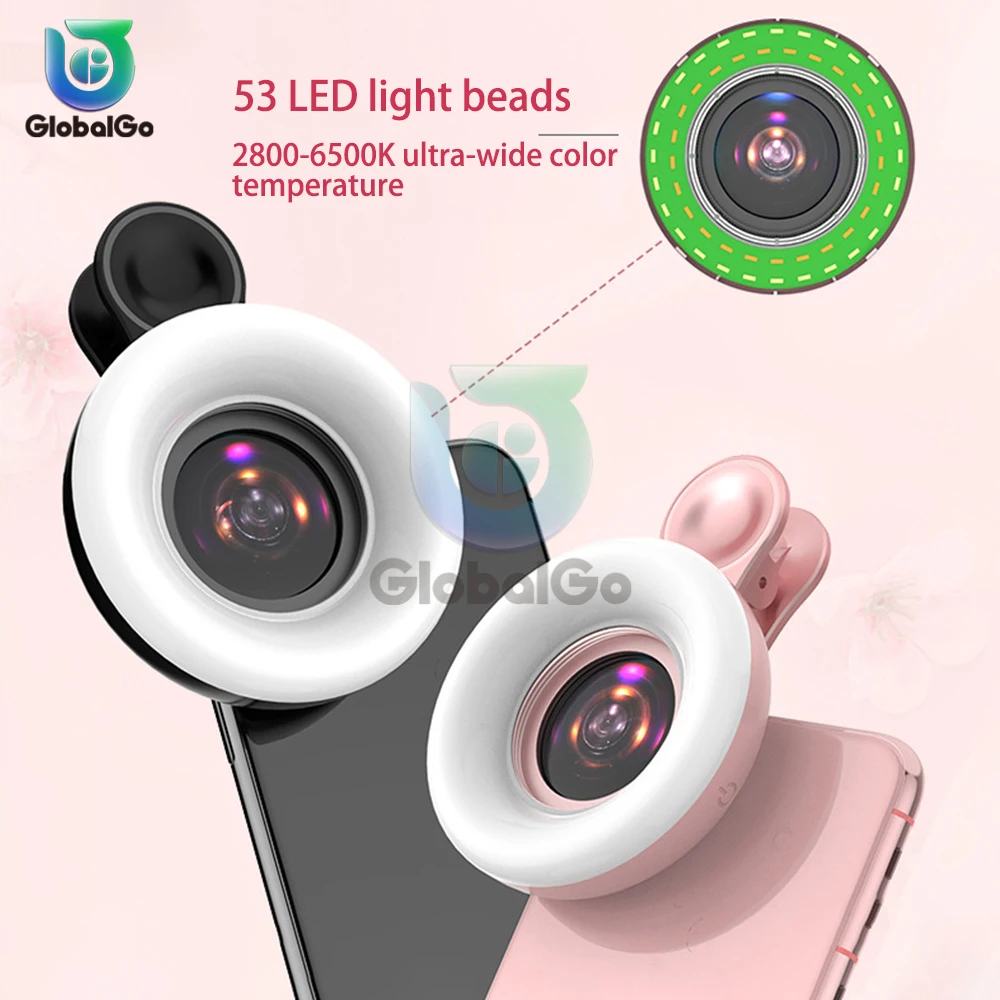 led ring flash light para o telefone movel lente macro 15x lente da camera hd smartphone selfie lampada viva 01