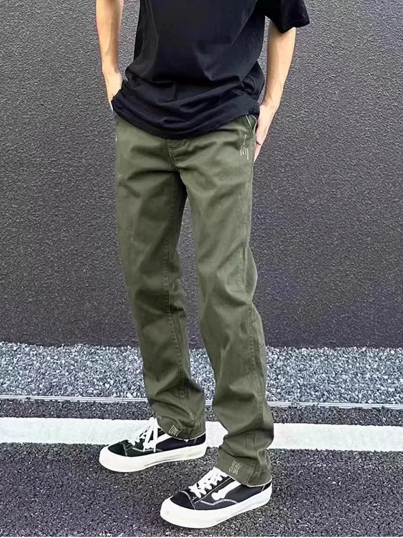 

Повседневные брюки прямого кроя в американском стиле ретро, хлопковые однотонные свободные мужские рабочие брюки, длинные брюки, осенне-зимние брюки для отдыха