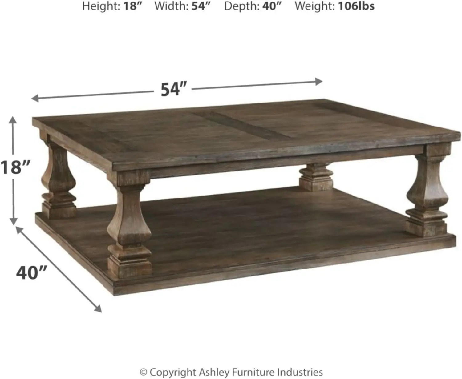 Johnelle Farmhouse Coffee Table With Weathered Gray Finish, Gray