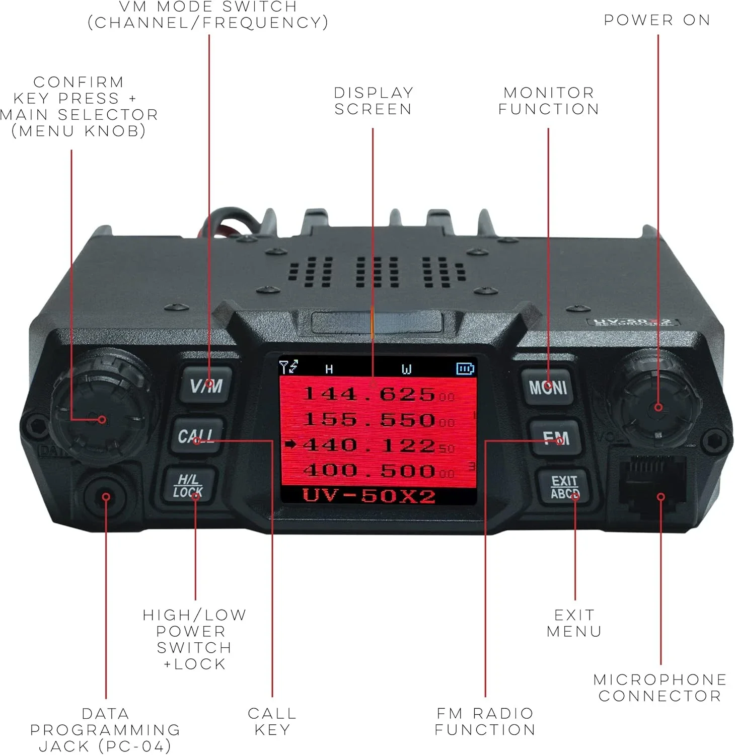 Base móvil de doble banda de 50 vatios, Radio Móvil VHF, UHF Amateur (Ham)