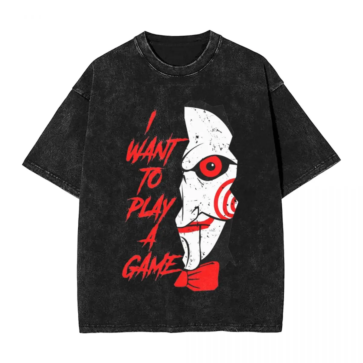 Saw Movie T Shirts Hip Hop Washed Cotton Street T-Shirts I Want to Play a Game for Men Women Tops Streetwear Printed Tees