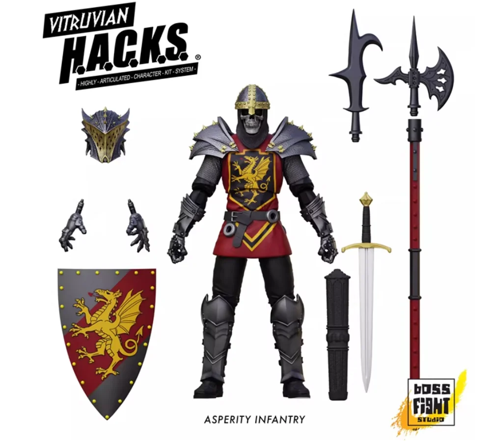 Modèle de jouet 1/18ème BFS Boss Fight Chevalier vintage d'âge moyen Guerrier Ensemble complet Figurine d'action mobile avec bouclier Modèle de jouet pour les fans