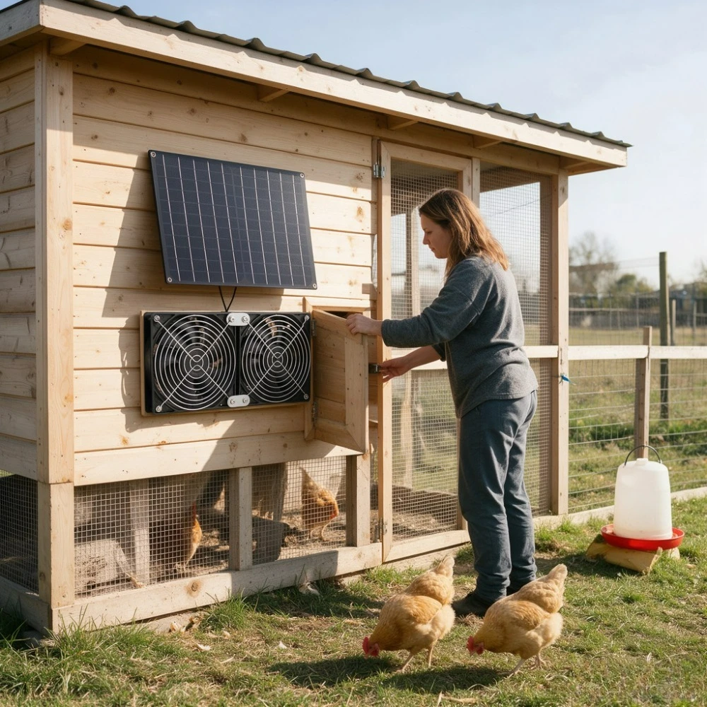 Weatherproof Solar Dual Cooling Exhaust Fan 15W 20W Solar Panel Low Noise Outdoor Ventilation for Chicken Coop Dog Kennel