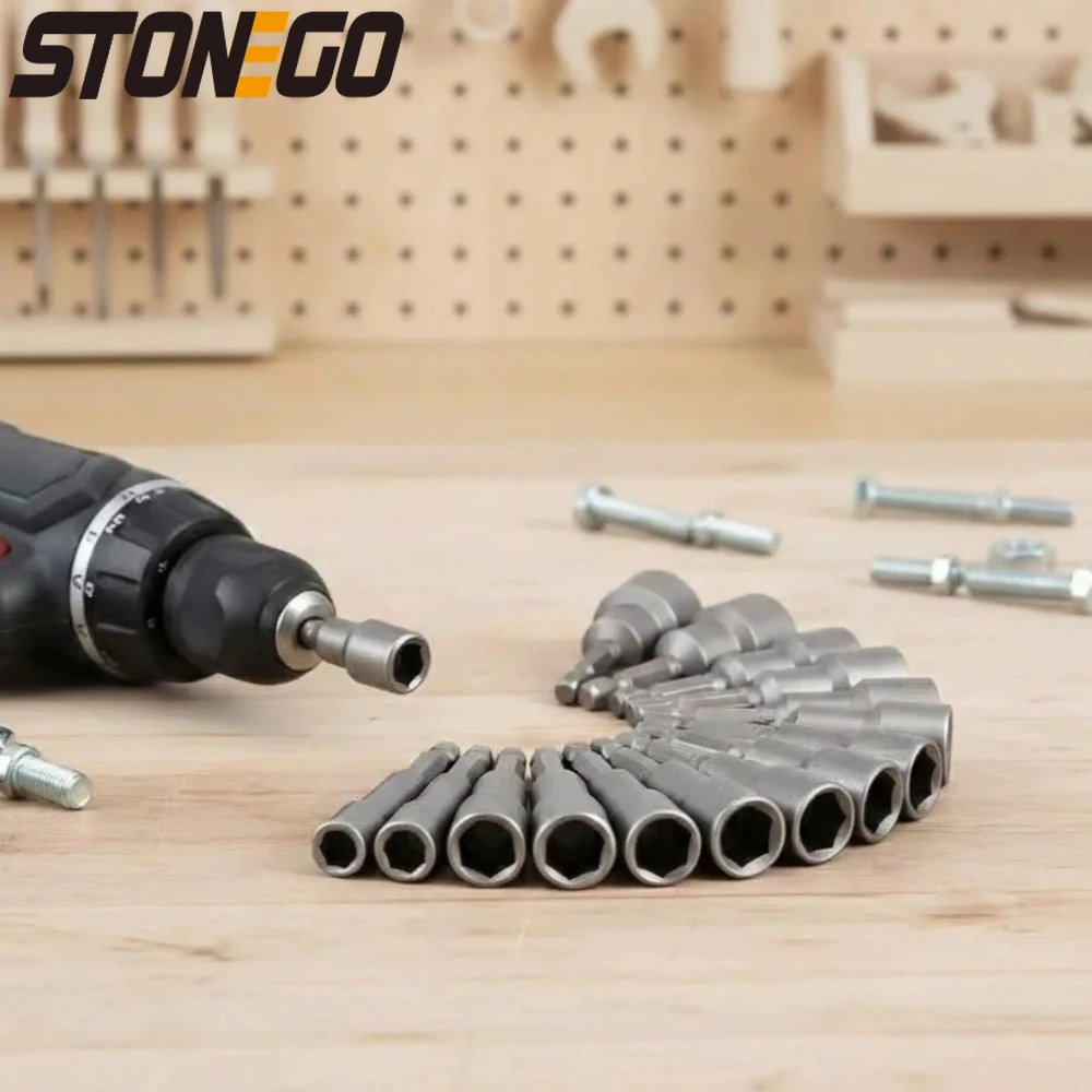 5 6 8 9 14 Pcs Hex Socket Sleeve Nozzles Nut Driver Set Drill Bit Adapter for Socket Wrench Tool Set