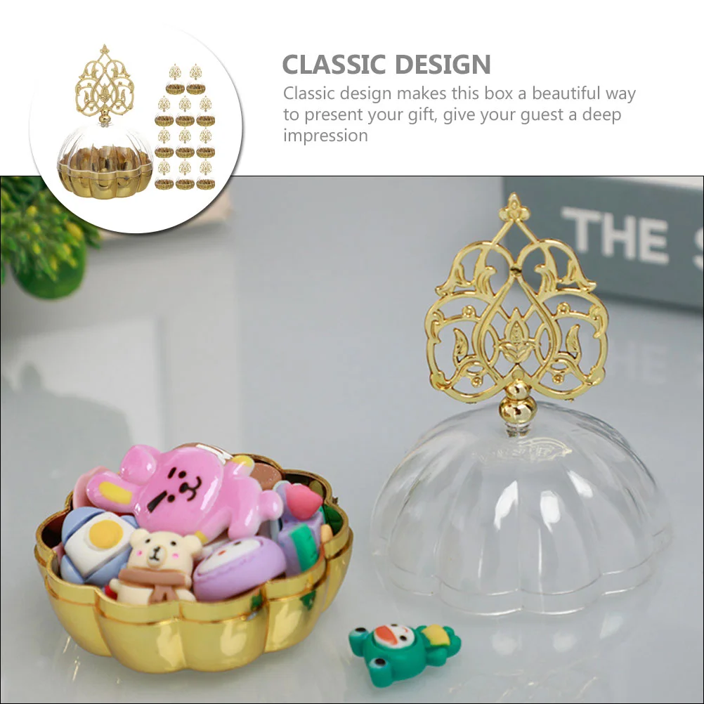 12 Pcs Round Candy Box Baby Gold Plastic Golden Favor Boxes with Dome Lids Clear for Favors