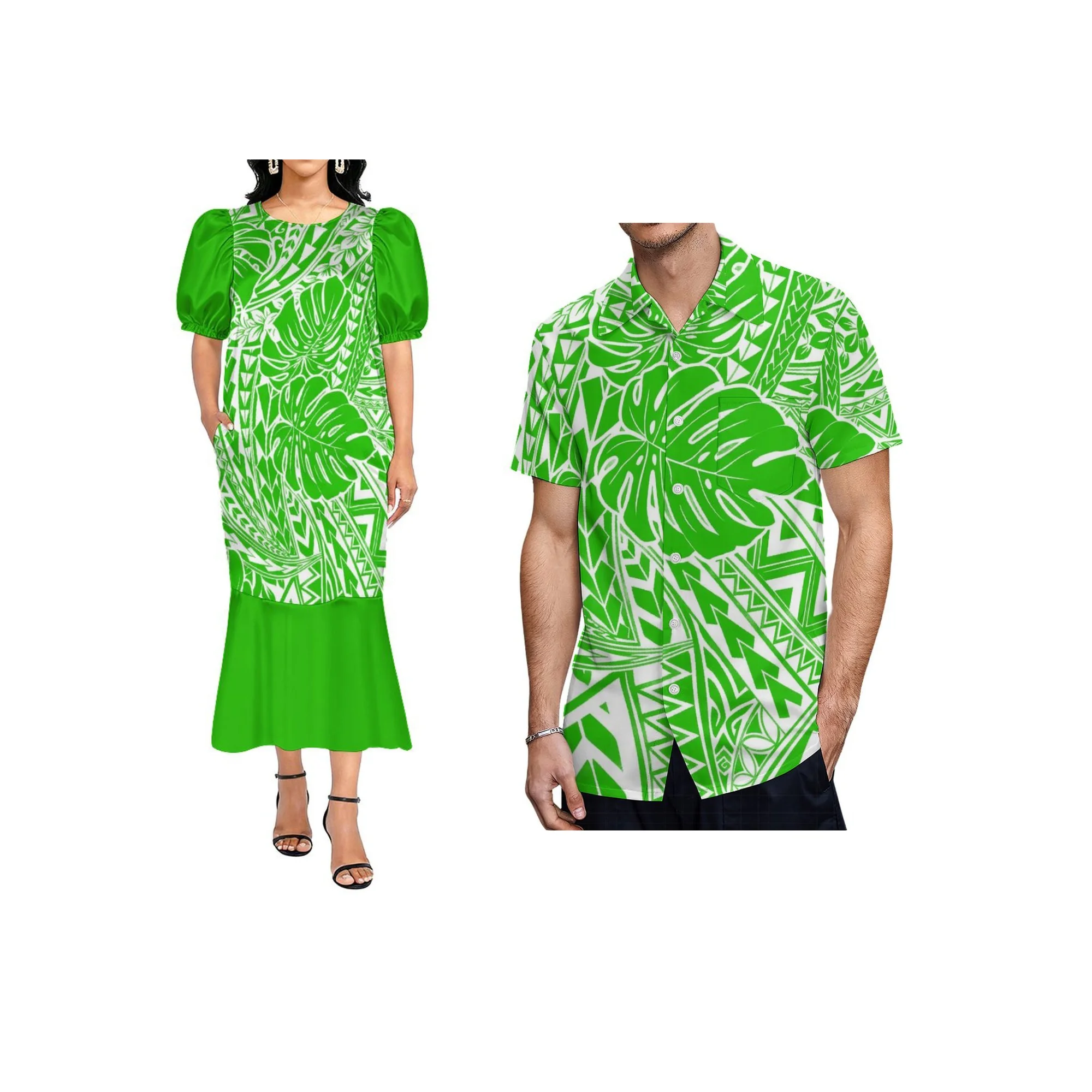 

Платье-муму с квадратным вырезом, пышными рукавами и силуэтом «рыбий хвост» в полинезийском стиле с самуанским племенным принтом, на заказ, от 1 единицы, эластичное