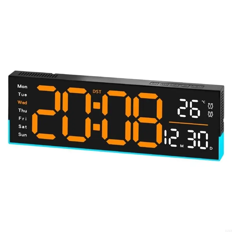 62KD Large Screen LED Wall Clock with Auto Dimming and Multifunctional Display, Count Down Timer, Two Alarms for Bedroom