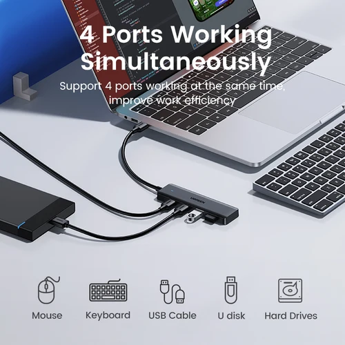 Imagen 2 del producto UGREEN-Hub USB 3,0 con 4 puertos, HUB delgado para ratón, teclado Compatible con MacBook Pro Air, ordenador portátil, PC de escritorio, Xbox, PS5, divisor